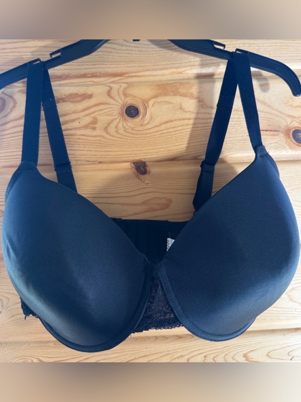 Essential Bodywear Black Lace-Back T-Shirt Bra -36G